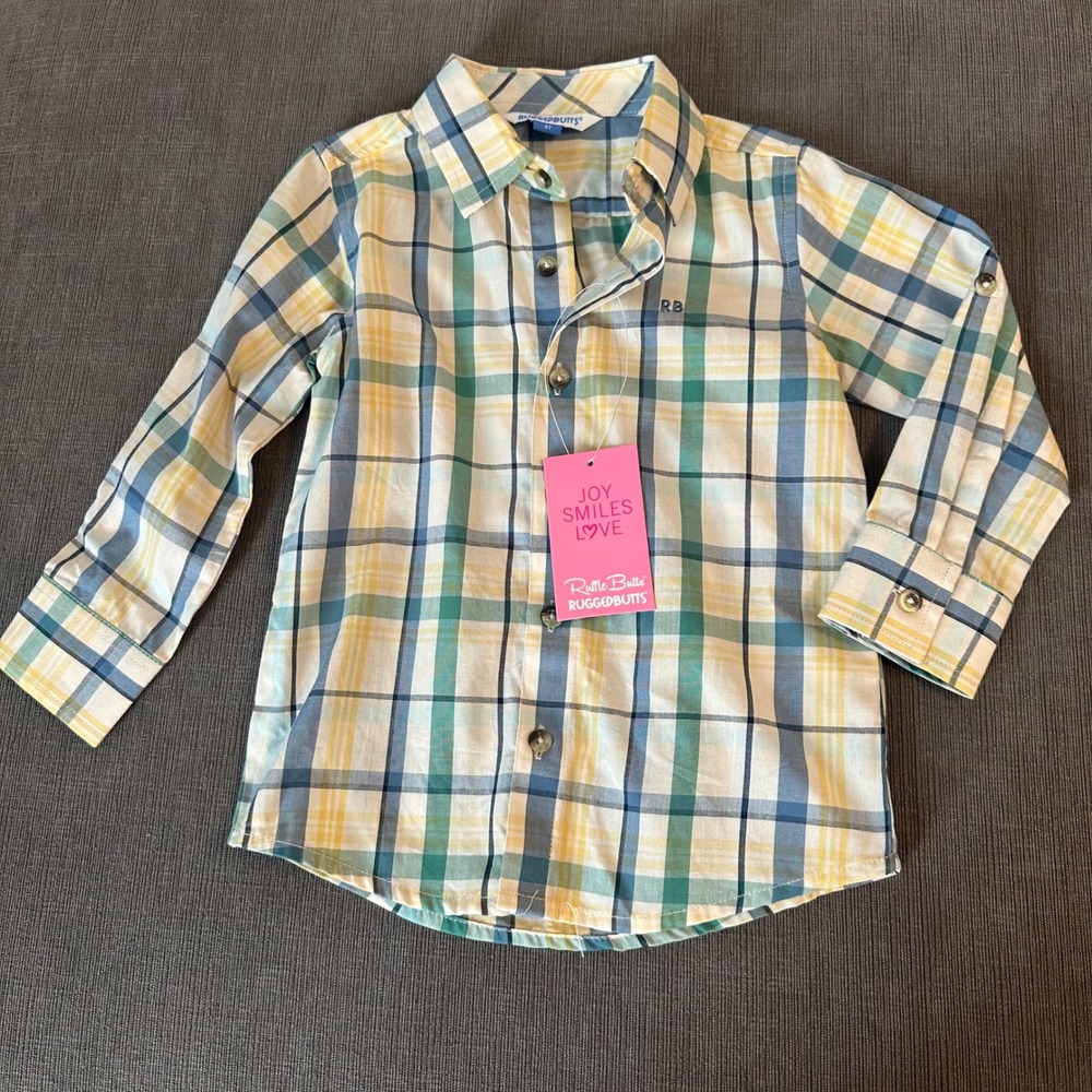 RuggedButts‎ Sawyer Plaid Button Down Shirt Toddler 3T Multi-Color NWT